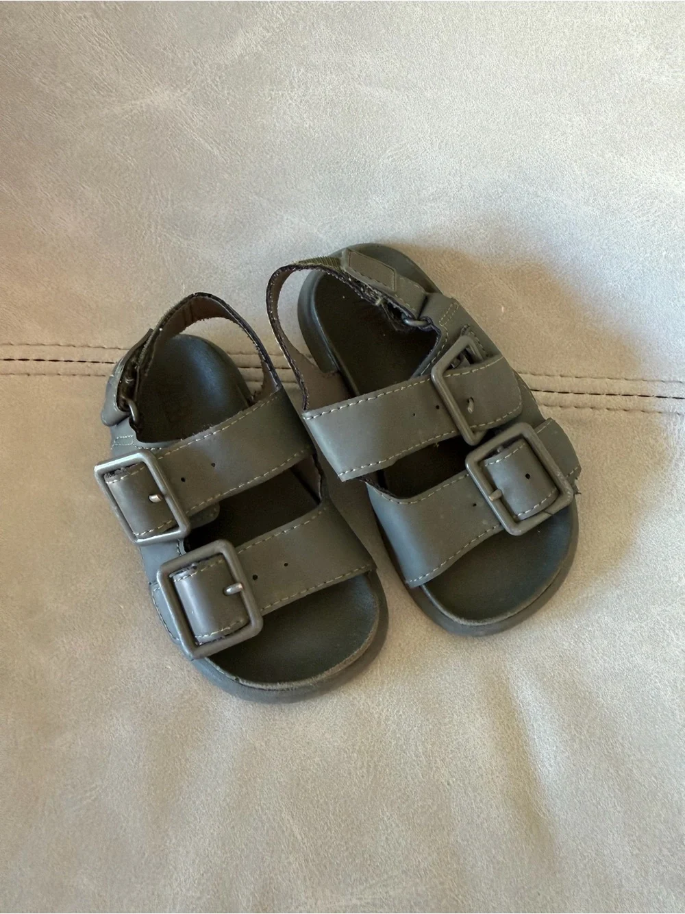 Zara Olive Green Double Buckle Kids Sandals